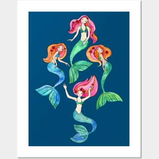 Merry Mermaids in Watercolor Posters and Art